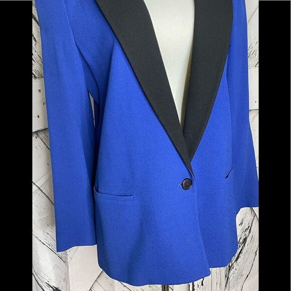 Vintage Lillie Rubin Blue/Black Tux Wool Blazer 12 - Picture 3 of 7